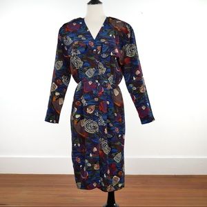 ❄️Gillian VTG Tropical Silk Button Down Midi Dress